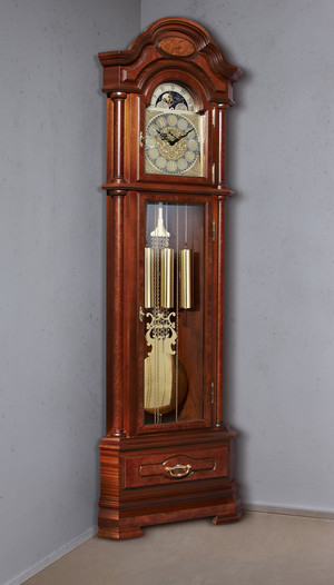 German Grandfather Corner clock "Hannover", solid nut tree