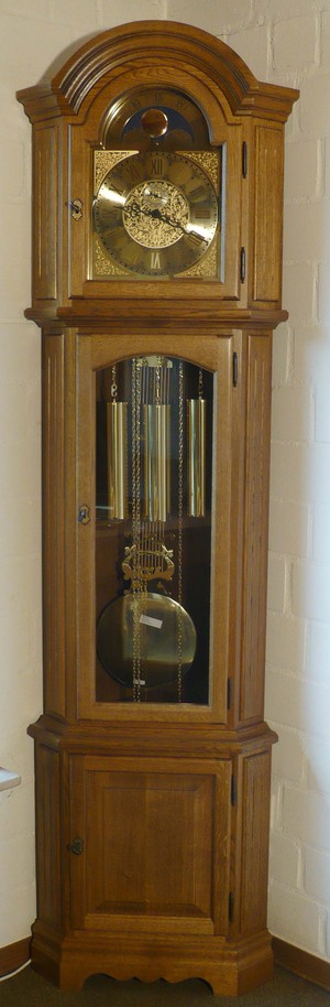 German Grandfather Corner Clock "Augsburg", solid oak